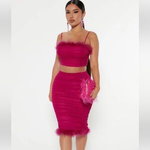Magenta Feather Skirt Set